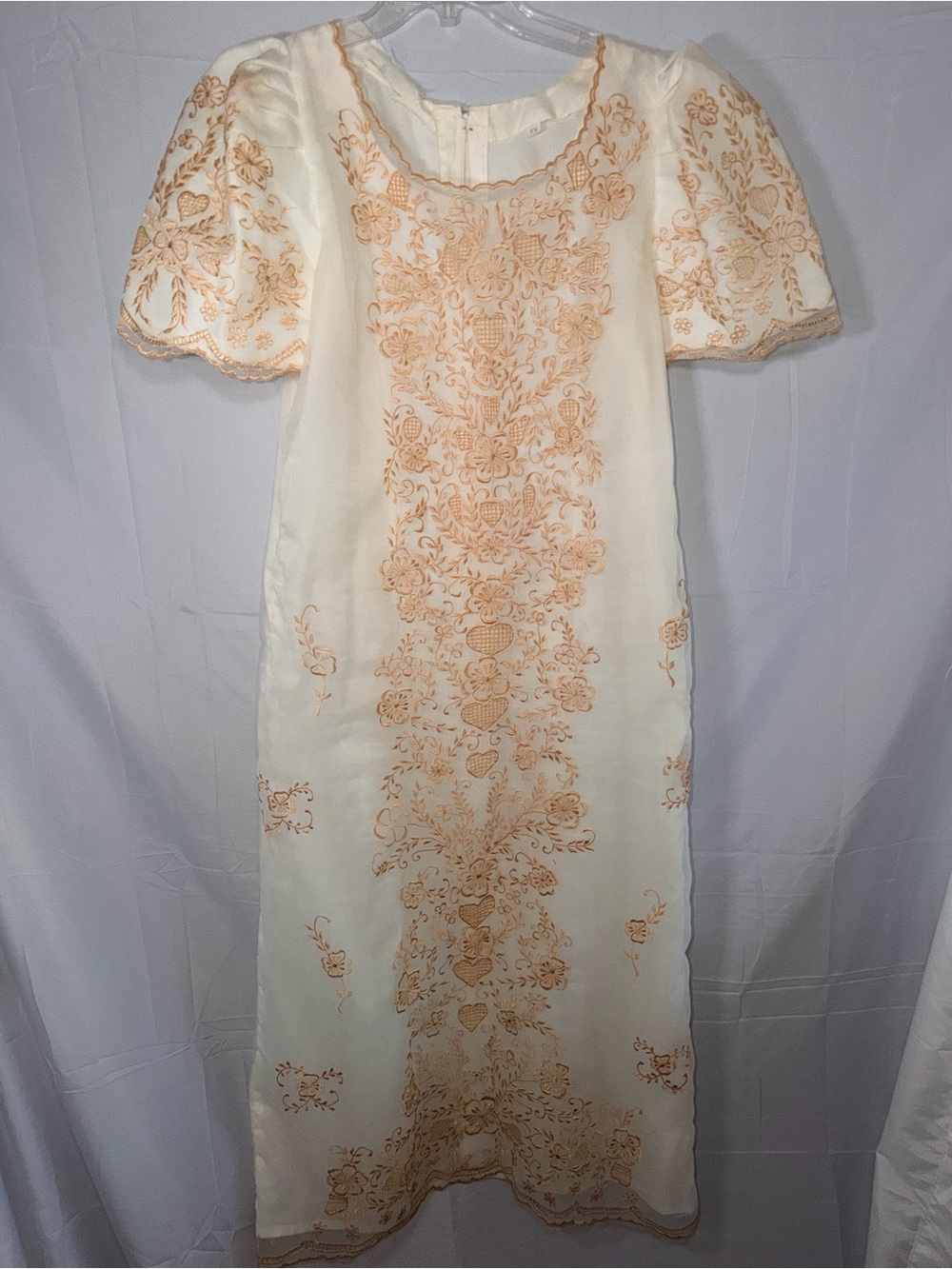 Traditional Filipiniana Dress Ivory with gold embroidery - Picture 1 of 16